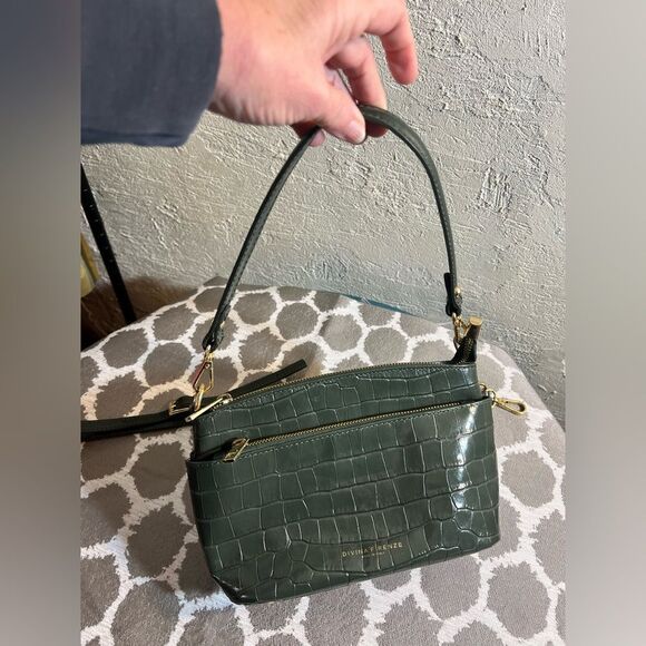 Green Croc-Embossed shoulder/ crossbody Made in Italy Divina Firenze Women's Bag - Picture 9 of 16